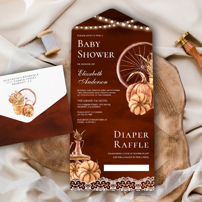 Invitation Tout En Un Automne Boho Citrouille Baby shower Terracotta (Créateur téléchargé)