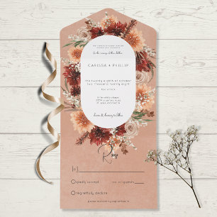 Invitation Tout En Un Automne Boho Rust & Pêche Floral Oval Pas de dîner