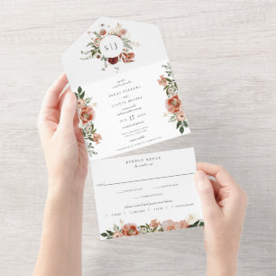 Invitation Tout En Un Automne Botanique Floral Dusty Rose Mariage