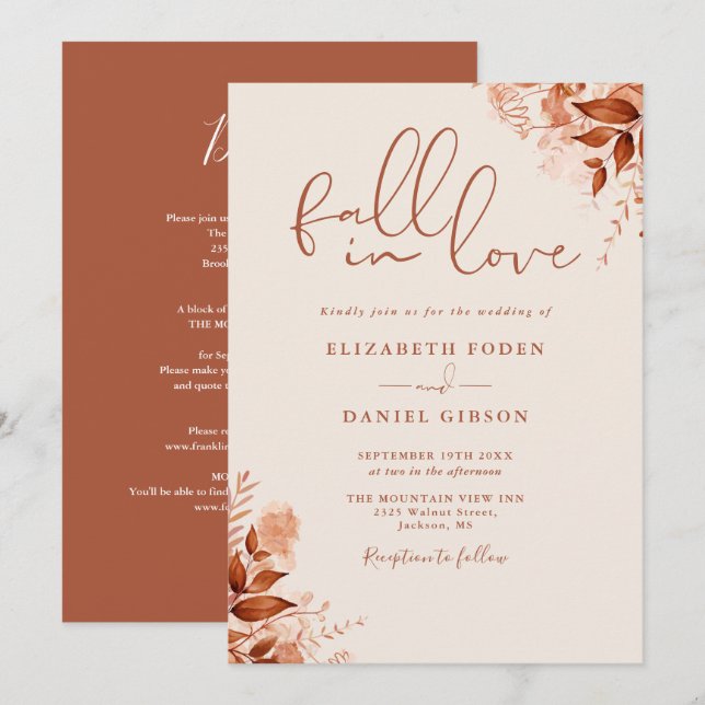 Invitation Tout En Un Automne Dans L'Amour Mariage Floral (Devant / Derrière)