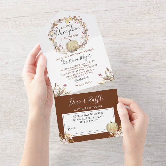 Invitation Tout En Un Automne Floral Citrouille Baby shower & Déchets Ra (Déchirure)