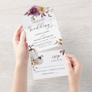 Invitation Tout En Un Automne Floral Citrouille Bourgogne moutarde Rusti