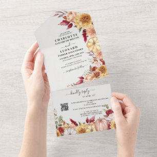 Invitation Tout En Un Automne Floral Mariage Qr code Rsvp