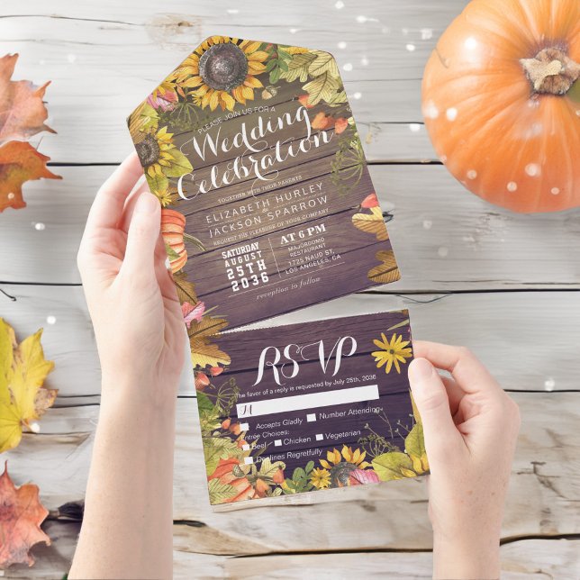 Invitation Tout En Un Automne Maple Leaf Citrouille Rustic Wood Wedding  (Créateur téléchargé)
