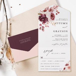 Invitation Tout En Un Automne Romance Aquarelle Mariage Floral