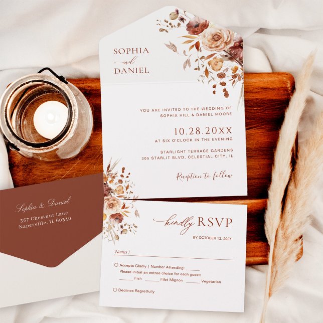 Invitation Tout En Un Automne Romance Fleurs séchées Mariage (Créateur téléchargé)