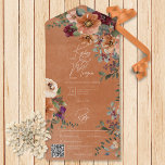 Invitation Tout En Un Automne Rouille Rustique & Vin Rouille Florale Cod<br><div class="desc">DISPONIBLE AVEC UN CODE QR OU AVEC OU SANS CHOIX DE DÎNER. Imaginez une faire-part de mariage charmante qui reflète parfaitement l'élégance rustique que vous désirez. L'invitation présente un arrière - plan brûlé en rouille orangée, ajoutant une touche d'attrait vintage. Des fleurs d'aquarelle délicates dans les tons de rouille, de...</div>