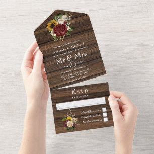 Invitation Tout En Un Automne rustique - Mariage floral d'automne
