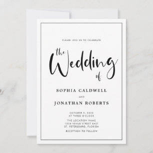 Invitation Tout en un avec détails Calligraphie Mariage front
