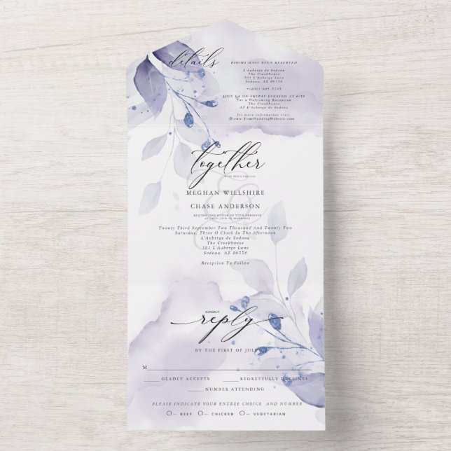 Invitation tout en un avec feuillage violet prune  (À l'intérieur)