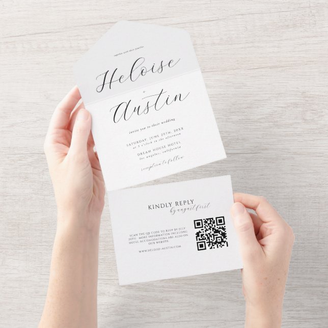 Invitation tout-en-un avec QR Code minimaliste (Déchirure)