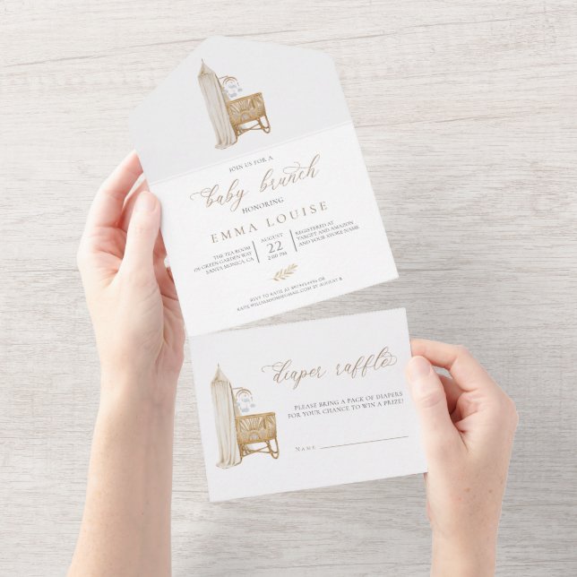 Invitation Tout En Un Baby Brunch Bohème Neutre (Déchirure)