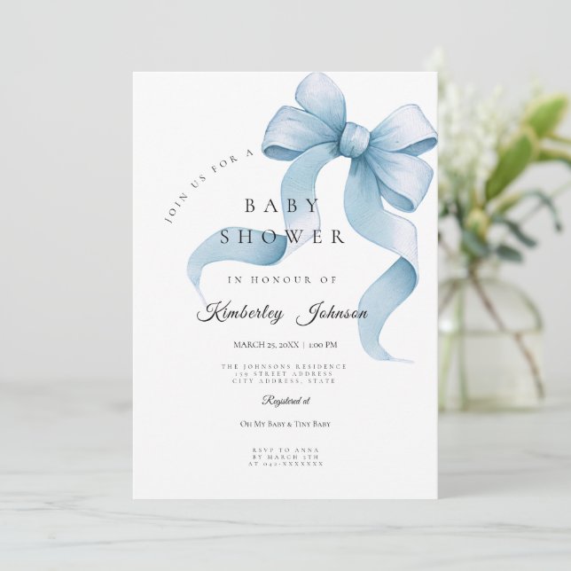 Invitation Tout en un Baby shower à mâche bleue (Debout devant)