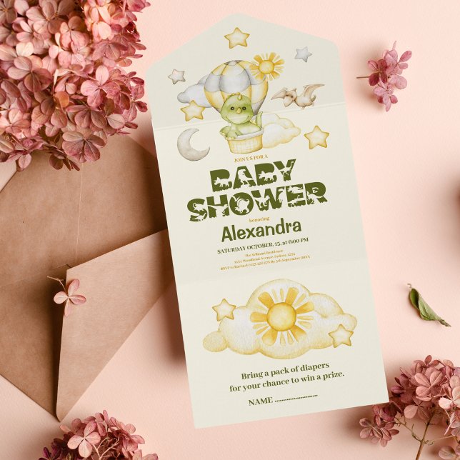 Invitation Tout En Un Baby shower à thème Dinosaur (Créateur téléchargé)