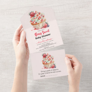 Invitation Tout En Un Baby shower aux fraises   Berry Sweet