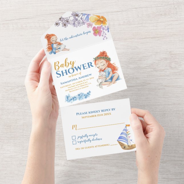 Invitation Tout En Un Baby shower aventure nautique (Déchirure)