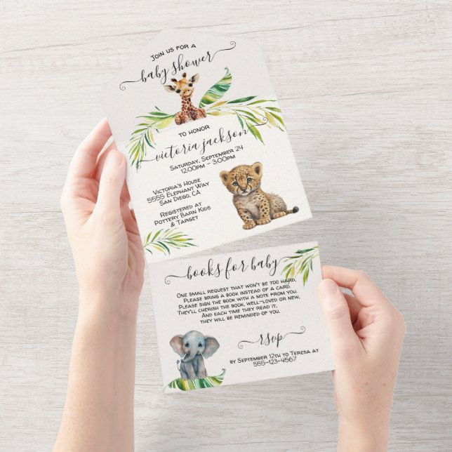 Invitation Tout En Un Baby shower Baby Jungle Safari (Déchirure)