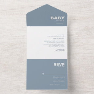 Invitation Tout En Un Baby shower bleu formel minimaliste élégant