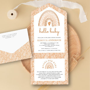 Invitation Tout En Un Baby Shower Bohème Aquarelle Arc-en-Ciel Rustique
