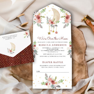 Invitation Tout En Un Baby Shower Bohème Rustique Fleurs Bourgeonnes et