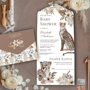 Invitation Tout En Un Baby Shower Bohème Rustique Safari Sauvage Léopard