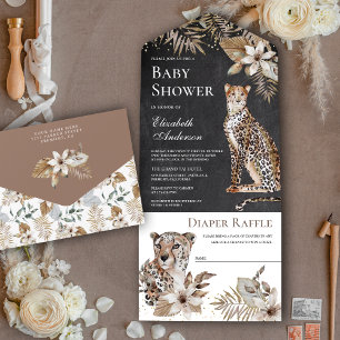 Invitation Tout En Un Baby Shower Bohème Sauvage Safari Léopard Tableau