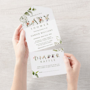 Invitation Tout En Un Baby shower botanique floral   Fromage de couches