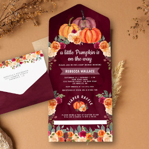 Invitation Tout En Un Baby Shower Burgundy Fleur d'Orange Brûlée Citroui