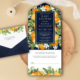 Invitation Tout En Un Baby Shower Citron Orange Navale Rustique