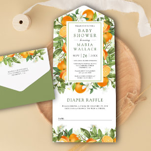 Invitation Tout En Un Baby Shower Citron Orange Rustique Tangerine