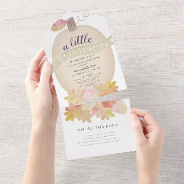 Invitation Tout En Un Baby shower Citrouille Beige Tout en un (Déchirure)