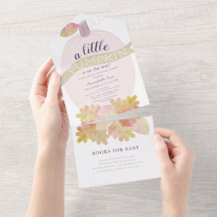 Invitation Tout En Un Baby shower Citrouille rose lavande