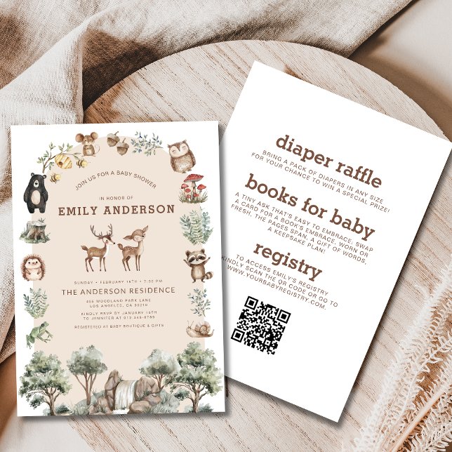 Invitation Tout en un Baby shower d'animaux de forêt de bois (Créateur téléchargé)