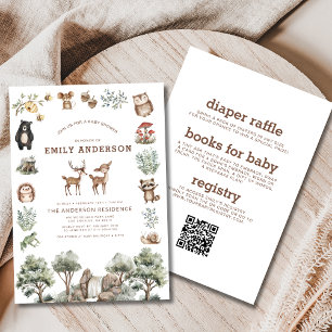 Invitation Tout en un Baby shower d'animaux de forêt de bois