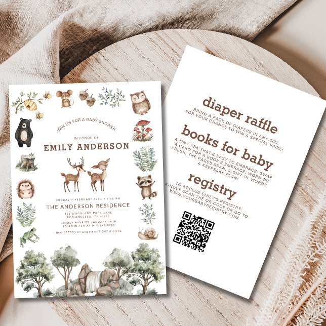 Invitation Tout en un Baby shower d'animaux de forêt de bois (Créateur téléchargé)