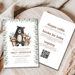 Invitation Tout en un Baby shower d'animaux de forêt de bois