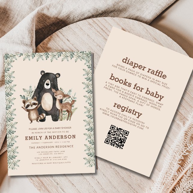 Invitation Tout en un Baby shower d'animaux de forêt de bois (Créateur téléchargé)