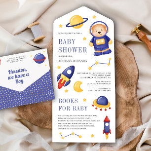 Invitation Tout En Un Baby shower d'astronaute d'ours en peluche