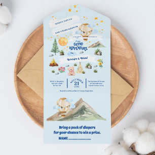 Invitation Tout En Un Baby shower d'aventure Aquarelles Arbres