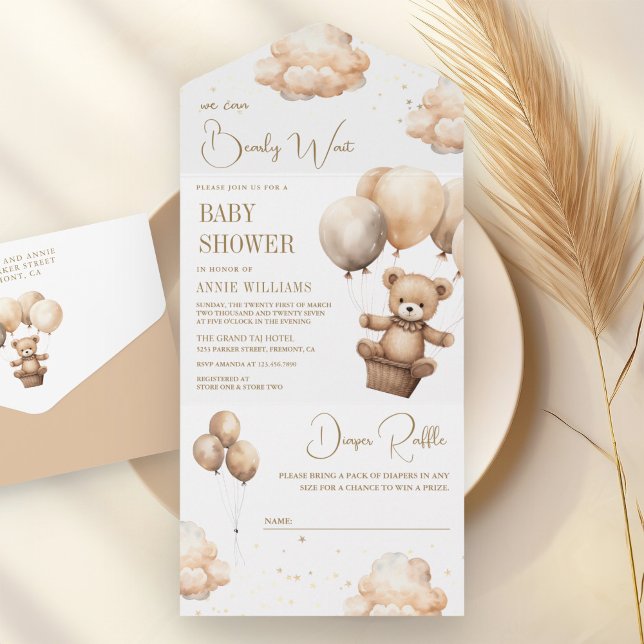 Invitation Tout En Un Baby shower de ballons d'ours en peluche Brown de  (Créateur téléchargé)