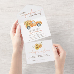 Invitation Tout En Un Baby shower de camions Citrouille et tournesols