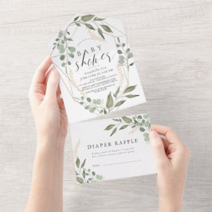 Invitation Tout En Un Baby shower de carafe géométrique Eucalyptus