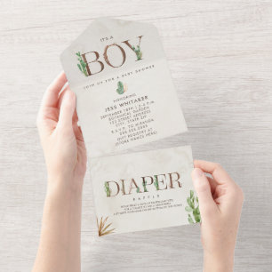 Invitation Tout En Un Baby shower de caravane de cactus