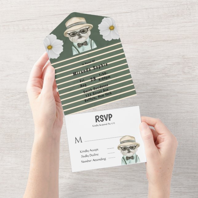 Invitation Tout En Un Baby shower de chien de chien mou d'aquarelle (Déchirure)