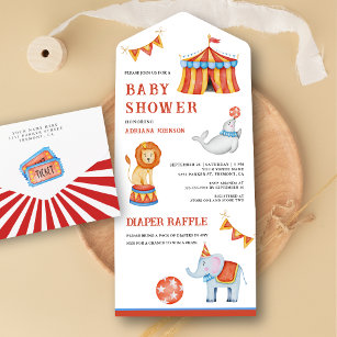 Invitation Tout En Un Baby shower de cirque du Carnaval