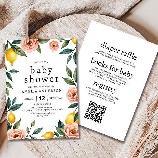 Invitation Tout en un Baby shower de citron jaune rose (Créateur téléchargé)