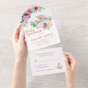 Invitation Tout En Un Baby shower de fille bébé délicieuse Unicorne ench