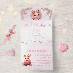 Invitation Tout En Un Baby shower de filles Woodland d'hiver