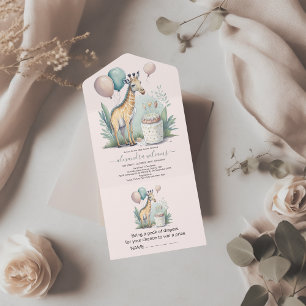Invitation Tout En Un Baby shower de girafe neutre entre les sexes