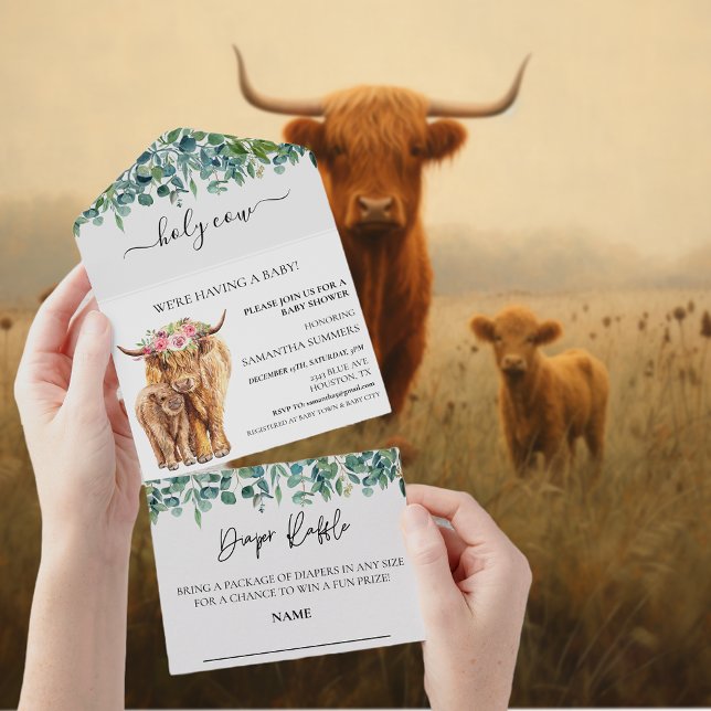 Invitation Tout En Un Baby shower de la vache de Sainte-Highland (Créateur téléchargé)